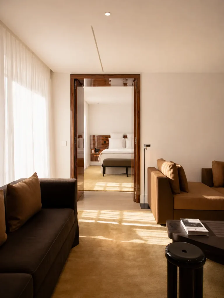 Refined living area inside a luxury suite at Hotel Costes Paris