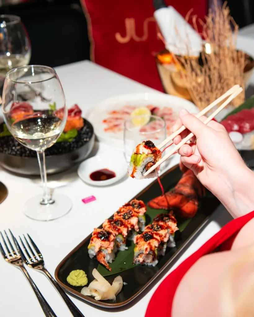 Plated dish with wine served at JustMe Milano