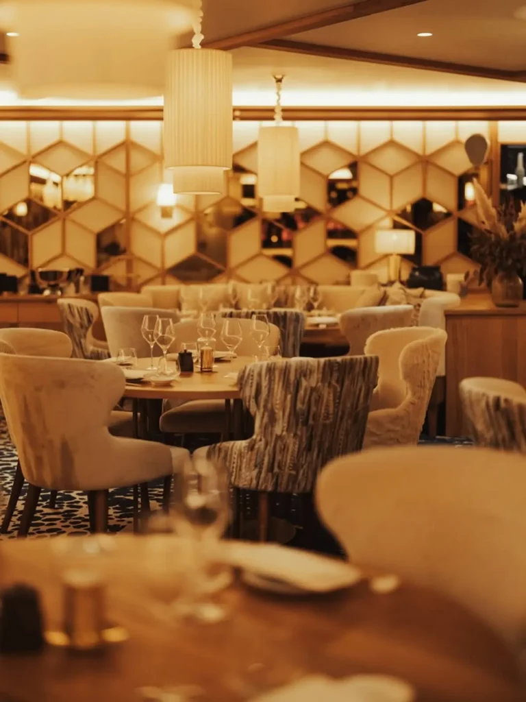 Elegant dining room with warm lighting at Kinugawa Rive Gauche