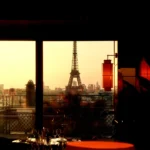 Dining room at Kinugawa Rive Gauche overlooking the Eiffel Tower