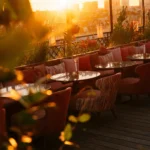 Kinugawa Rive Gauche rooftop terrace at sunset overlooking Paris