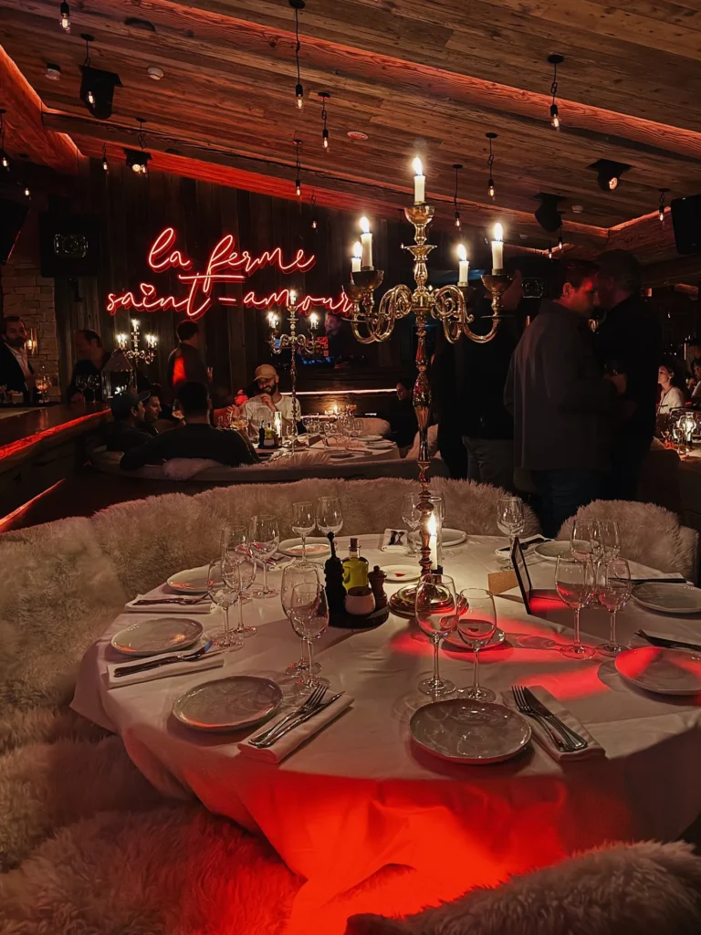 Elegant candlelit dining setting at La Ferme Saint-Amour Courchevel