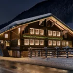 Snow-covered exterior of La Ferme Saint-Amour Courchevel