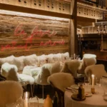 Luxury restaurant interior with plush seating at La Ferme Saint-Amour Courchevel