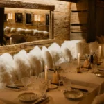 Warmly lit restaurant interior at La Ferme Saint-Amour Courchevel