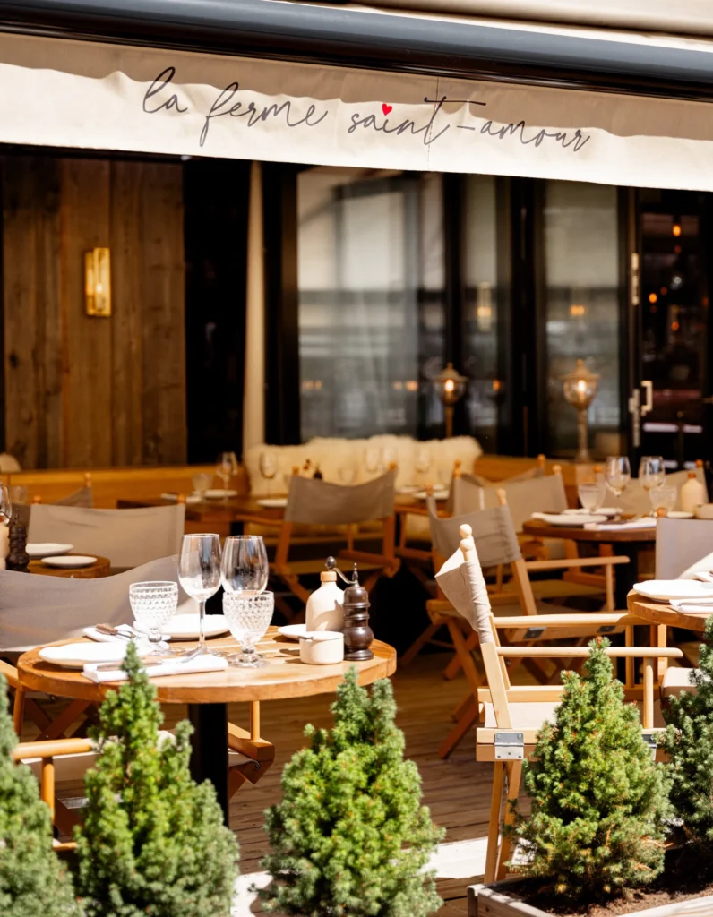 Outdoor restaurant terrace at La Ferme Saint-Amour Courchevel