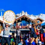 Guests celebrating during an après-ski party at La Folie Douce Méribel