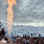 Outdoor mountain party with fireworks at La Folie Douce Méribel