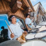 Guests dining on the outdoor terrace at La Folie Douce Méribel