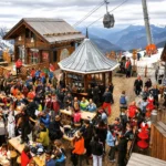 Guests enjoying an outdoor après-ski party at La Folie Douce Méribel