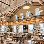 Bright dining room interior at La Folie Douce Méribel