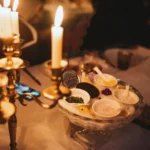 Dessert selection and candlelit table setting at La Mangeoire Courchevel