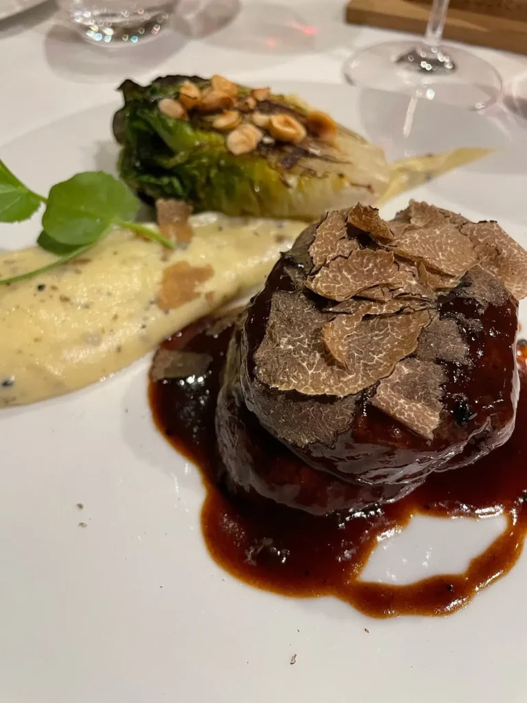 Beef tenderloin with vegetables and sauce served at La Saulire Courchevel
