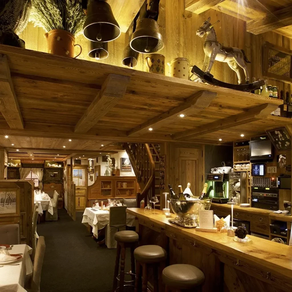 Traditional wooden bar inside La Saulire Courchevel