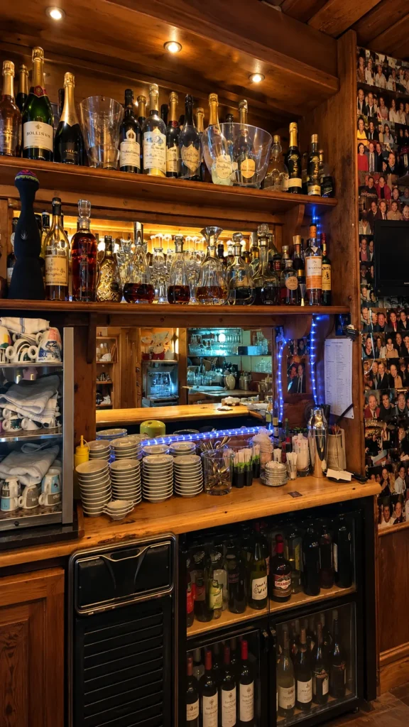 Wooden bar and dining area inside La Saulire Courchevel