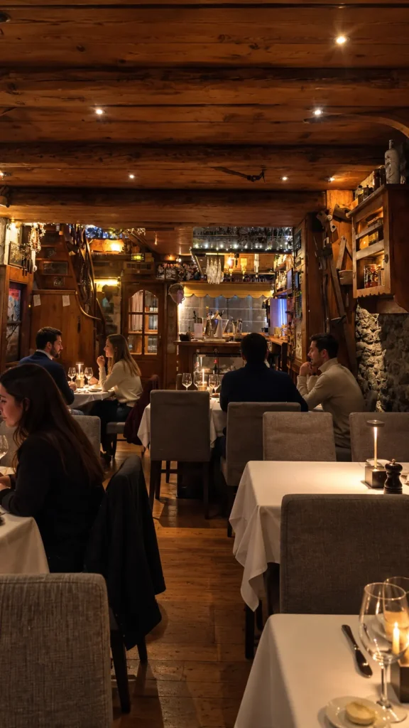 Candlelit dining room with guests at La Saulire Courchevel