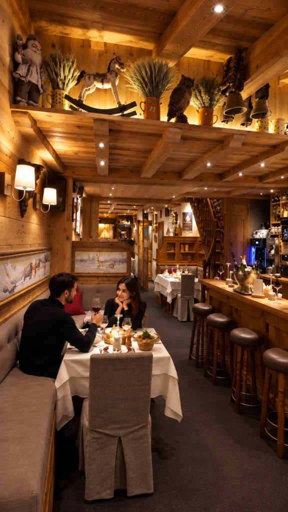Cozy wood-paneled dining room at La Saulire Courchevel