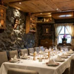 Elegant private dining room with alpine decor at La Saulire Courchevel