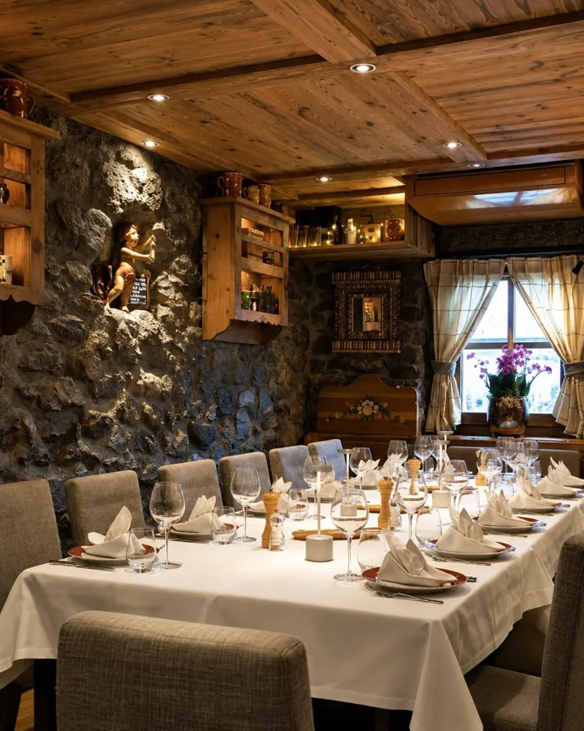 Elegant private dining room with alpine decor at La Saulire Courchevel