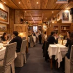 Traditional alpine restaurant interior at La Saulire Courchevel