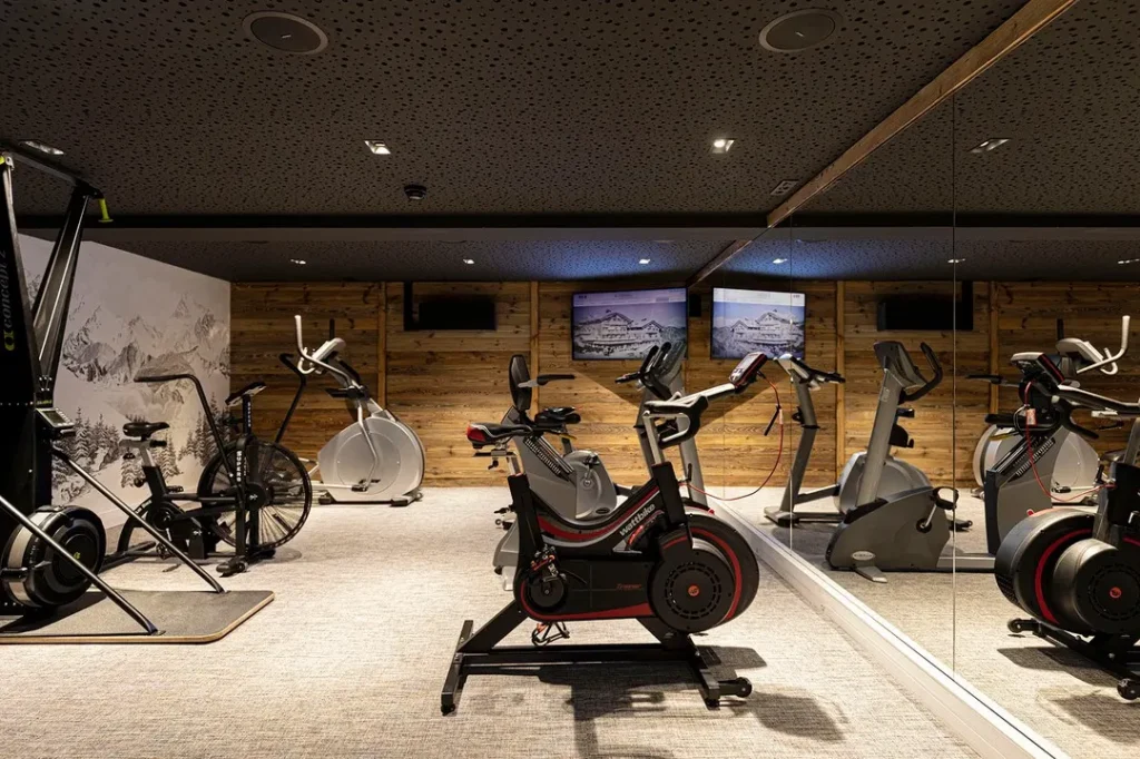 Fitness room with exercise equipment at Le Chabichou Courchevel