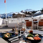 Fine dining dish served on a terrace at Le Chabichou Courchevel
