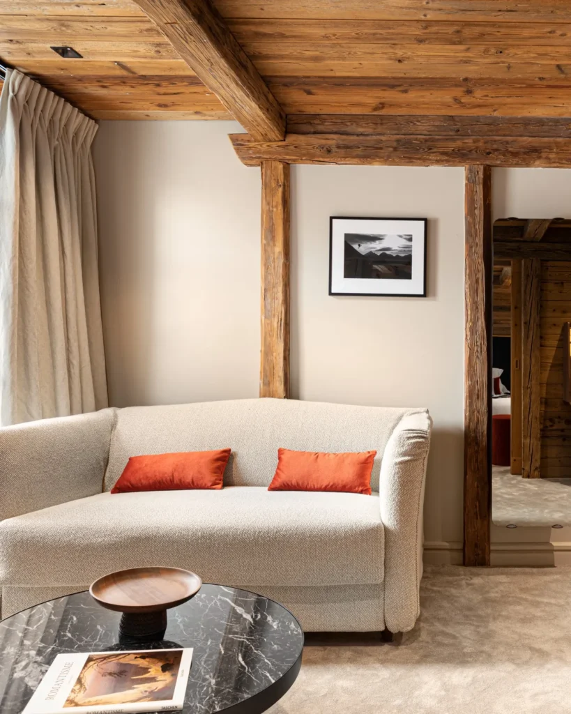 Comfortable sitting area inside a suite at Le Chabichou Courchevel
