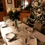 Festive dining table decorated for Christmas at Le Genepi Courchevel