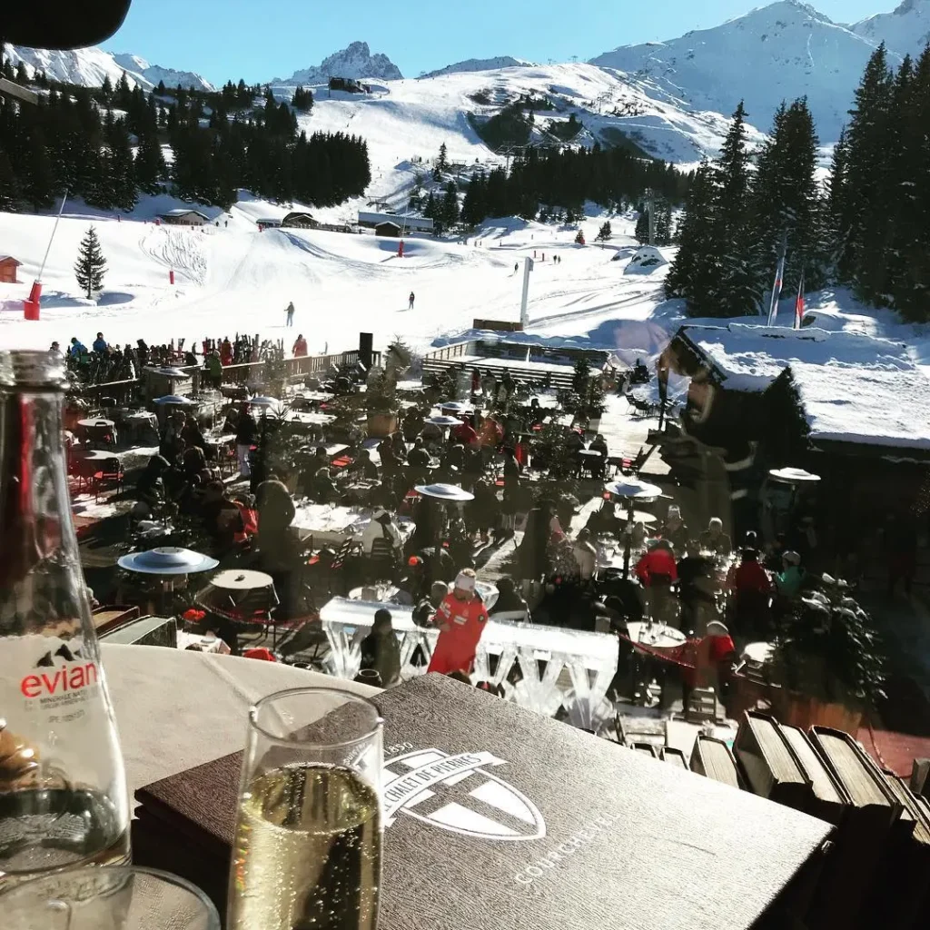 Snow-covered Courchevel mountains viewed from Le Genepi