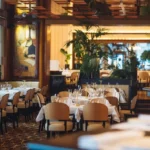 Warm wood-paneled dining room at Le Relais Plaza in Paris