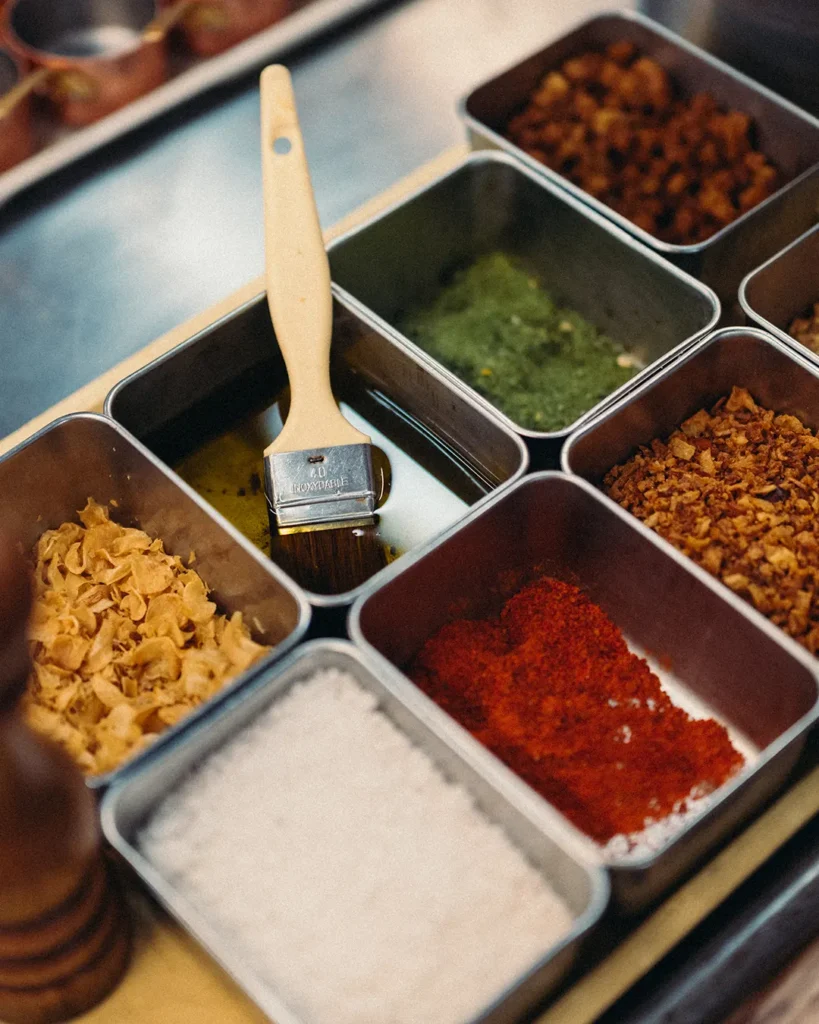 Selection of spices and ingredients at Le Relais Plaza in Paris