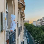 Hotel balcony overlooking Paris at Le Royal Monceau