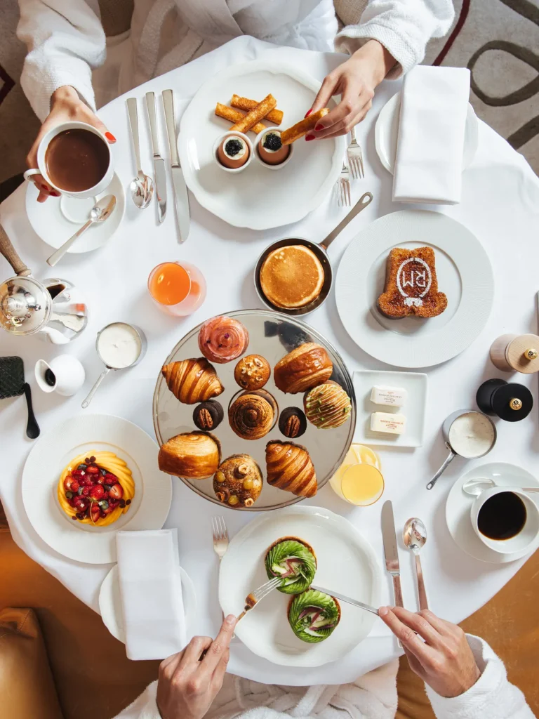 Breakfast spread served at Le Royal Monceau Paris