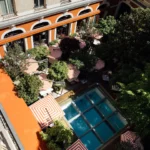 Aerial view of the pool courtyard at Le Royal Monceau Paris