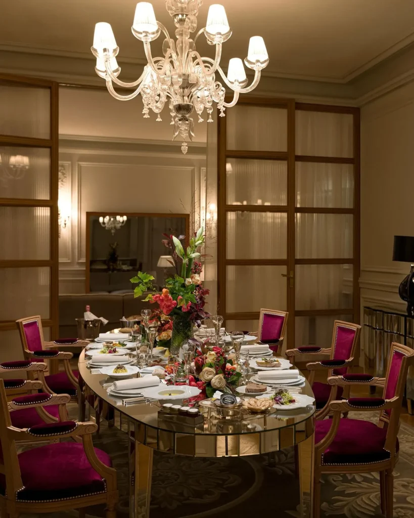 Elegant private dining room at Le Royal Monceau Paris