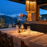 Elegant dining table inside Le Tremplin Courchevel with mountain views