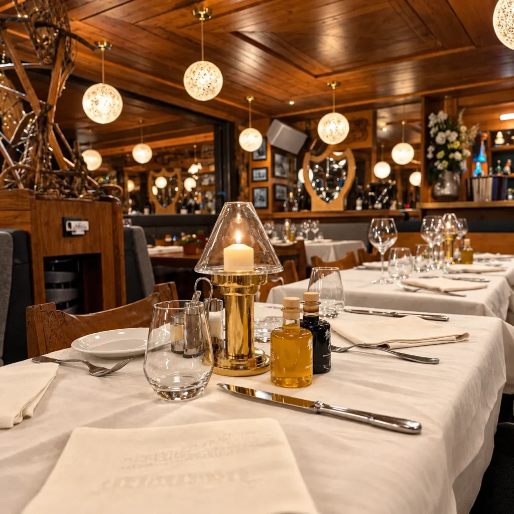 Warm wooden dining room inside Le Tremplin Courchevel