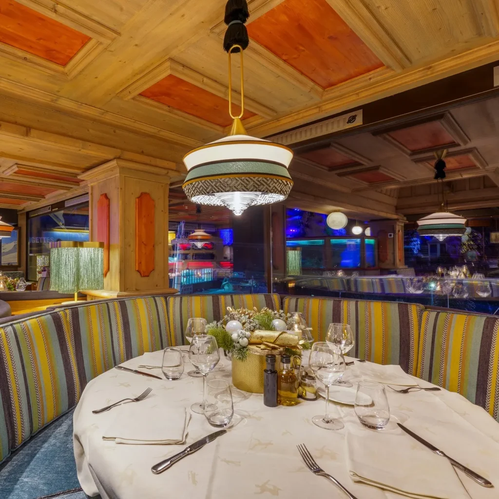 Traditional wooden dining room inside Le Tremplin Courchevel