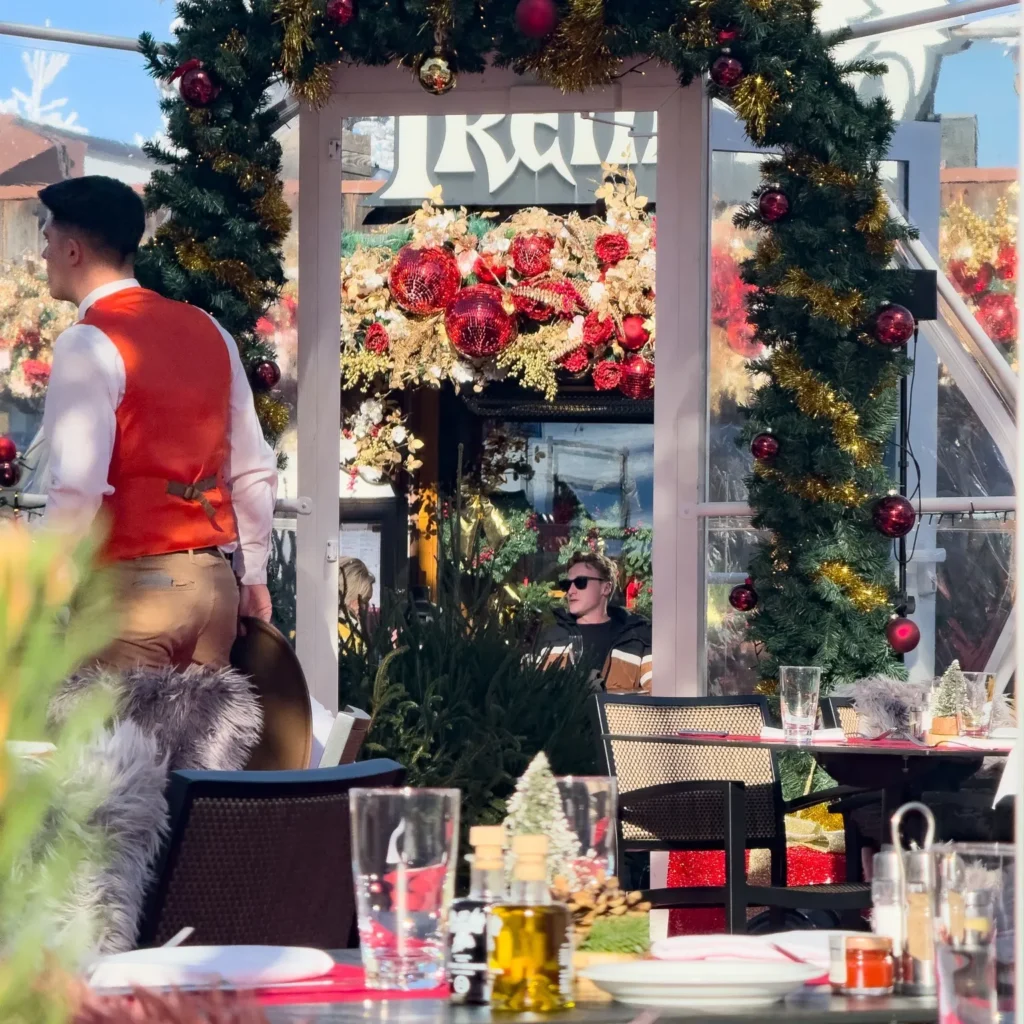 Decorated entrance to Le Tremplin Courchevel
