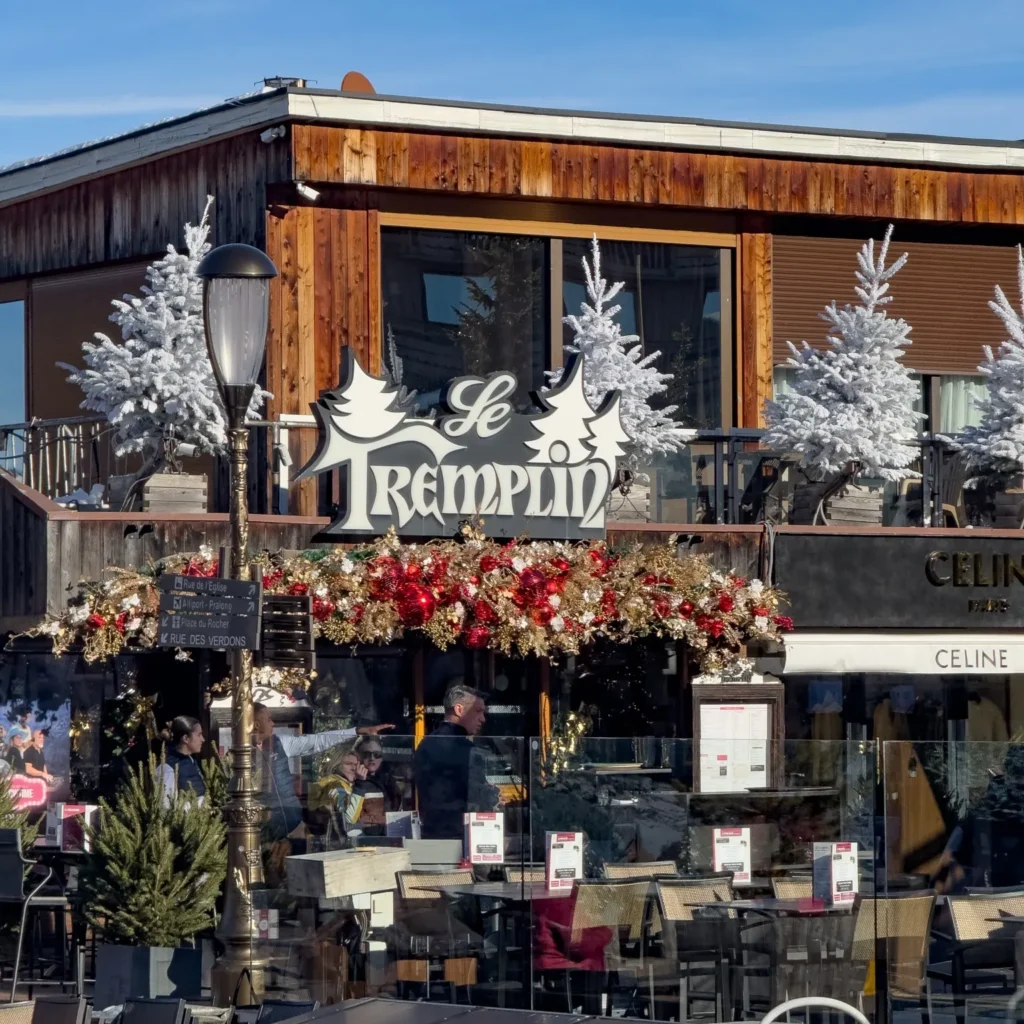 Le Tremplin Courchevel chalet exterior decorated for the winter season