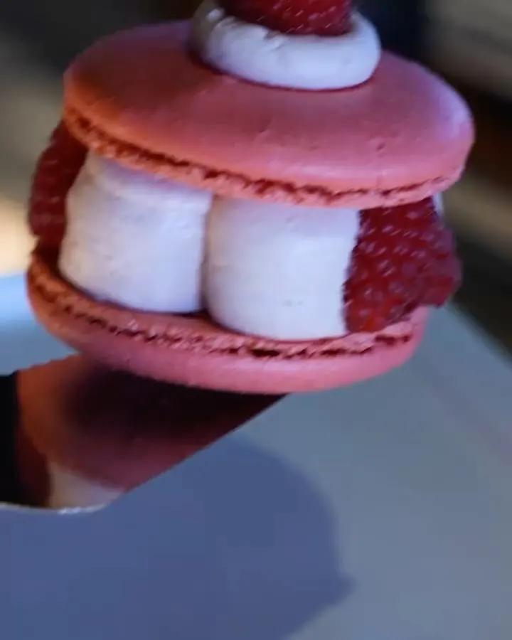 Pink macaron dessert associated with Le Tremplin Courchevel