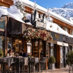 Le Tremplin Courchevel restaurant exterior with wooden chalet architecture