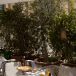 Outdoor dining terrace at Loulou Paris surrounded by greenery