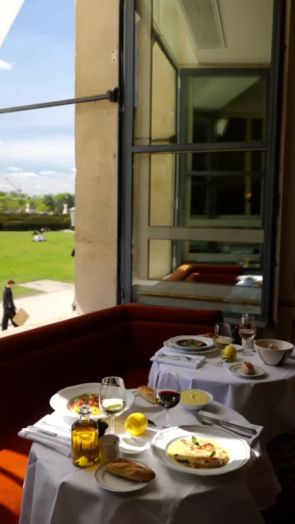 Table set for dining on the terrace at Loulou Paris