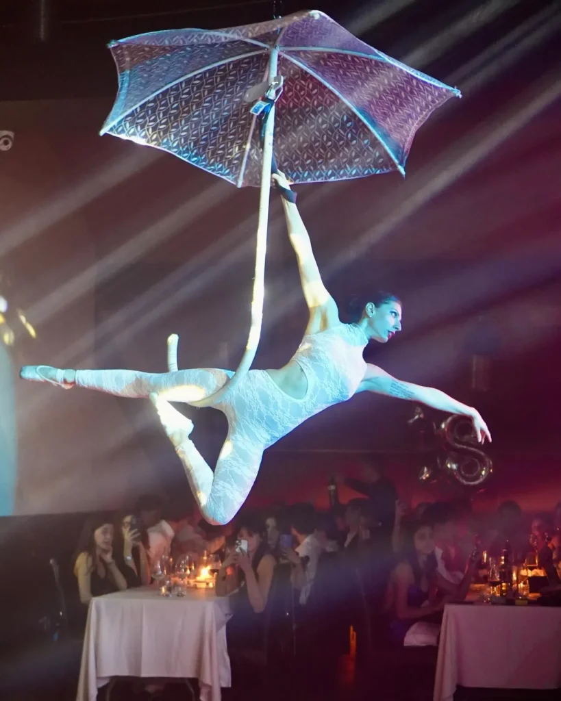 Aerial performer entertaining guests at Maison Milano