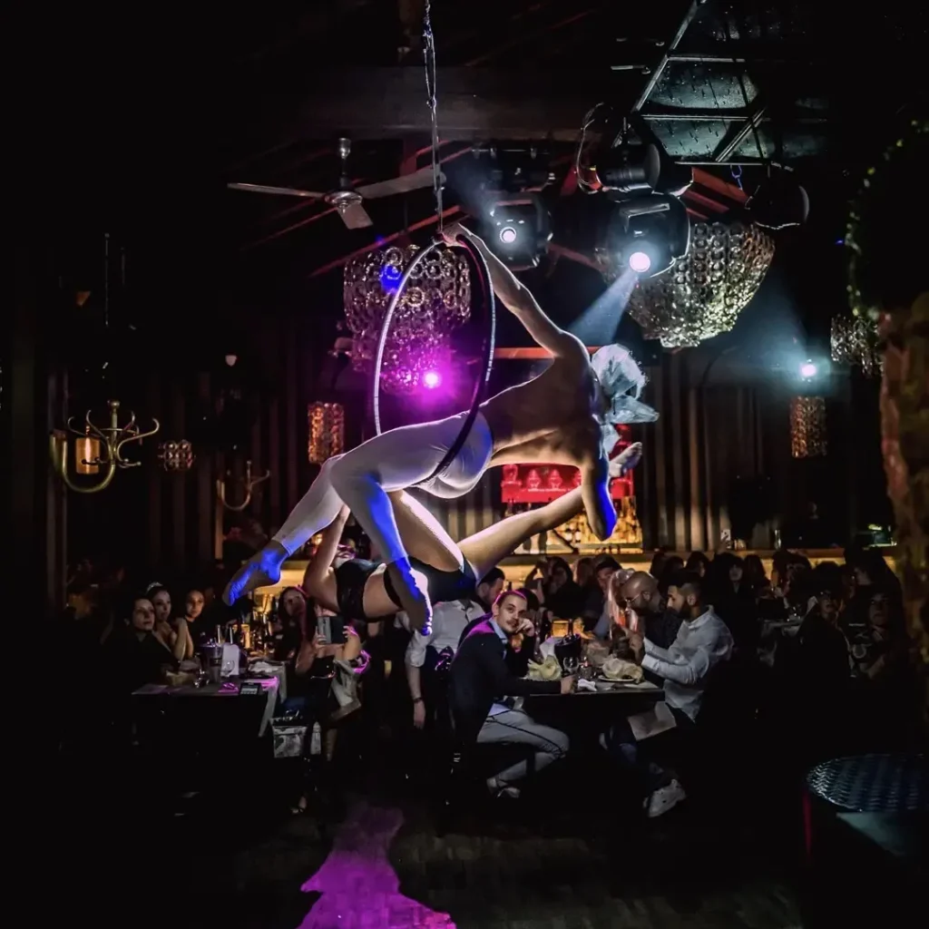 Aerial performance during an evening at Maison Milano