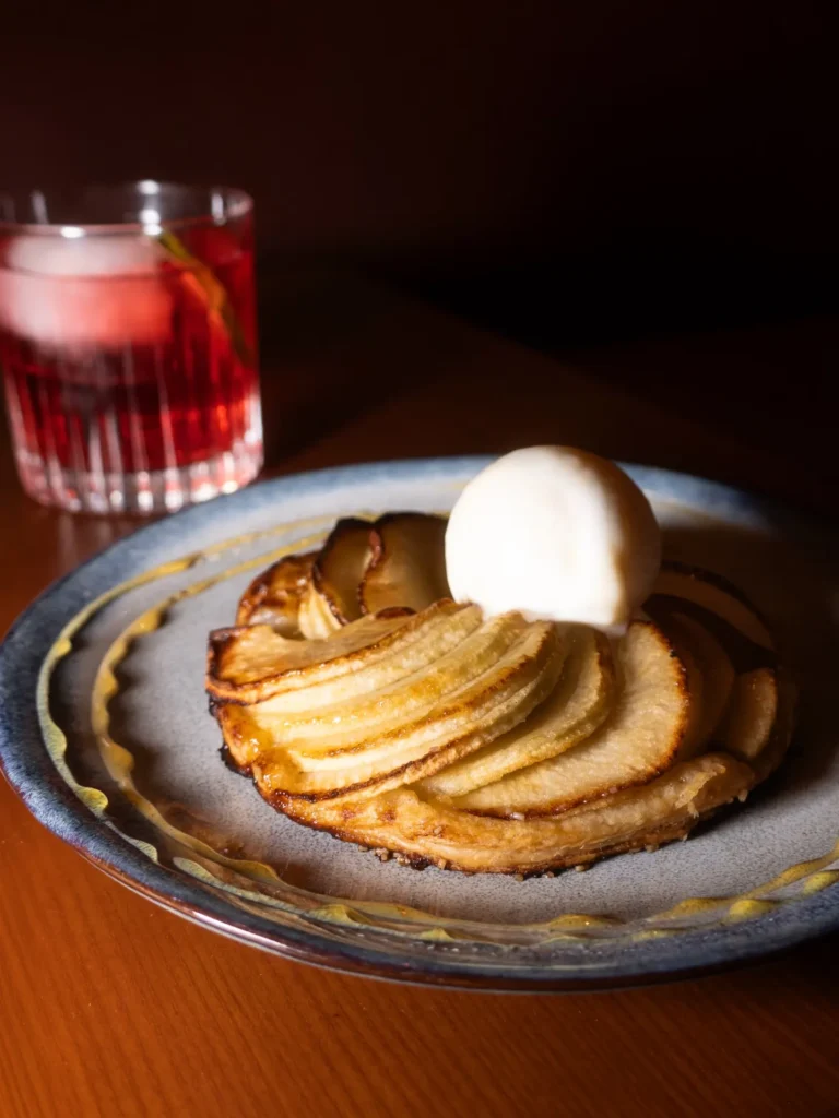 Dessert served with a cocktail at Pachamama Paris