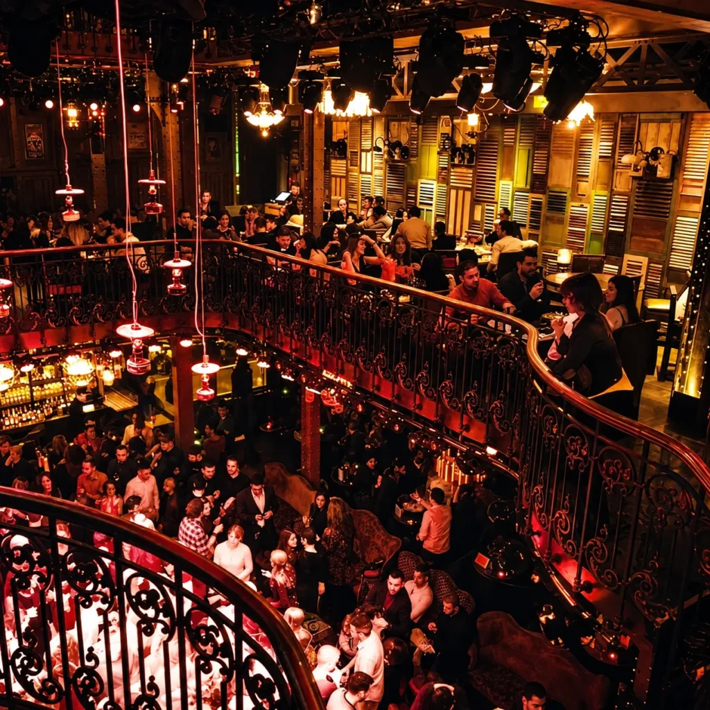 Multi-level dining room filled with guests at Pachamama Paris