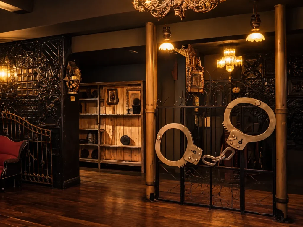 Rustic interior with warm lighting and leather seating at Pachamama Paris