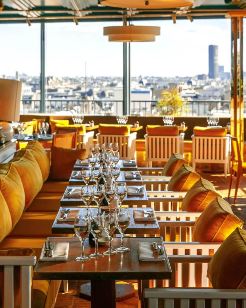 Elegant dining room with warm wooden interiors at Perruche Paris